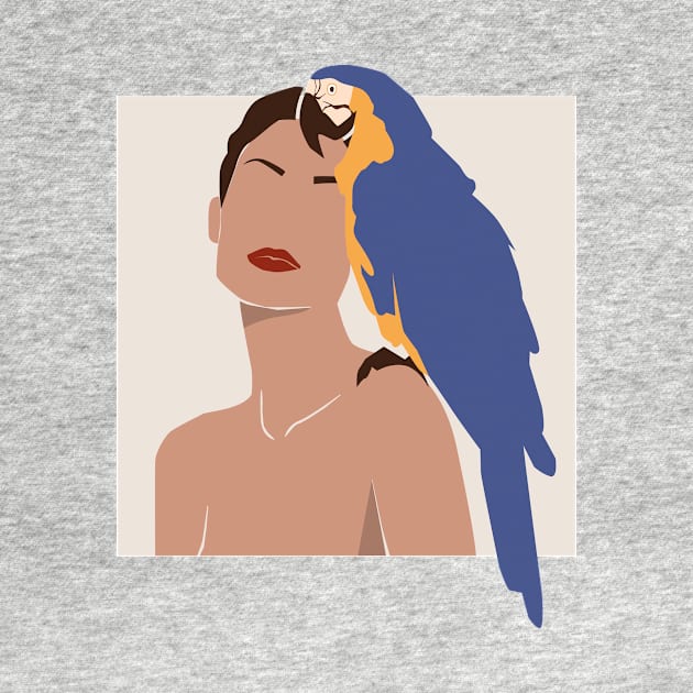 Latina Woman Blue Yellow Macaw Bird by JunkyDotCom